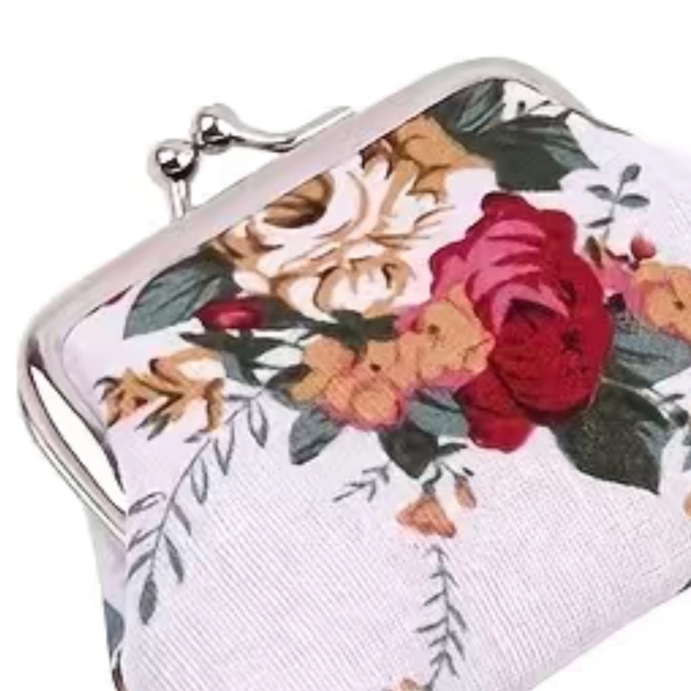 Victorian Rose Change Purse Bag French Kiss Clasp Vintage Retro White Multicolor - Picture 4 of 16